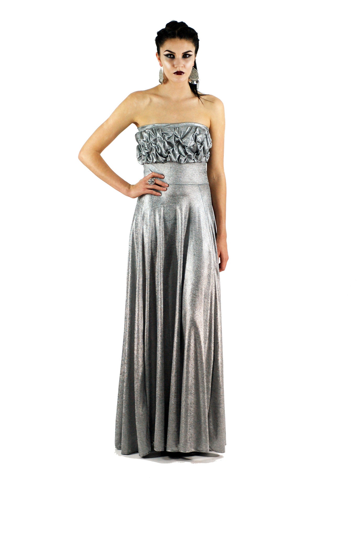 Affordable Strapless Hand Gathered Long Formal Gown