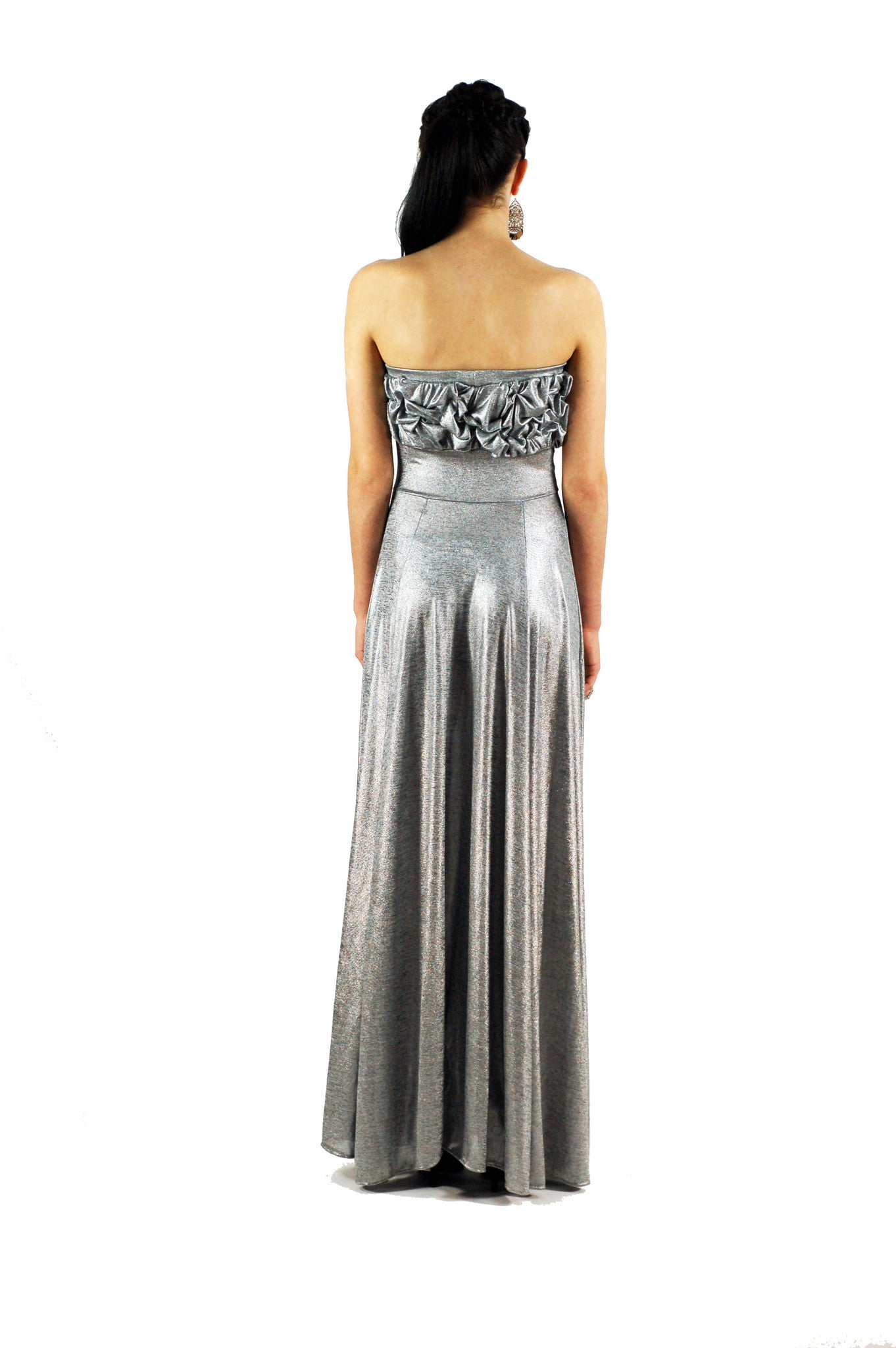 Affordable Strapless Hand Gathered Long Formal Gown