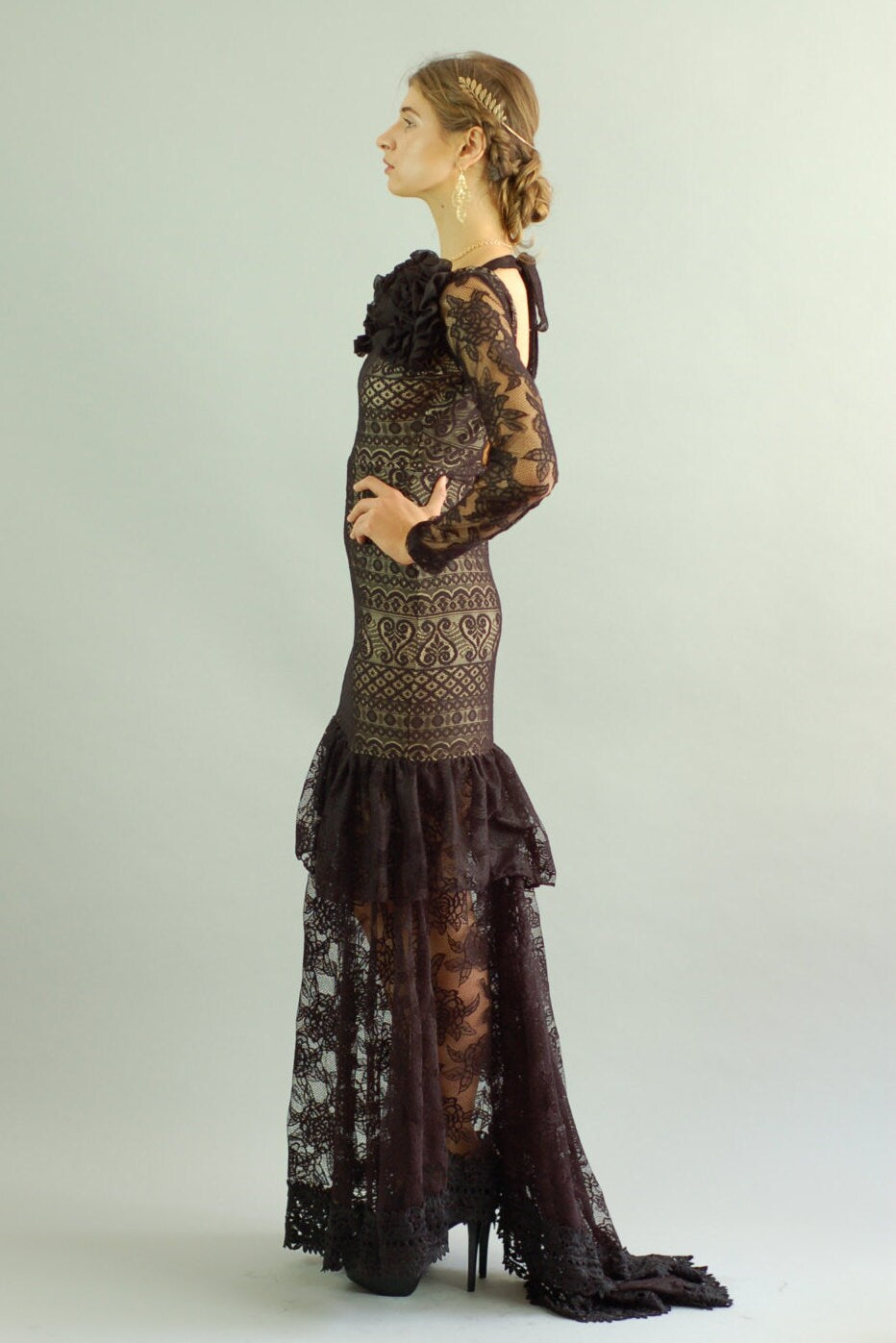 Constance Black Lace Gown-Size Small