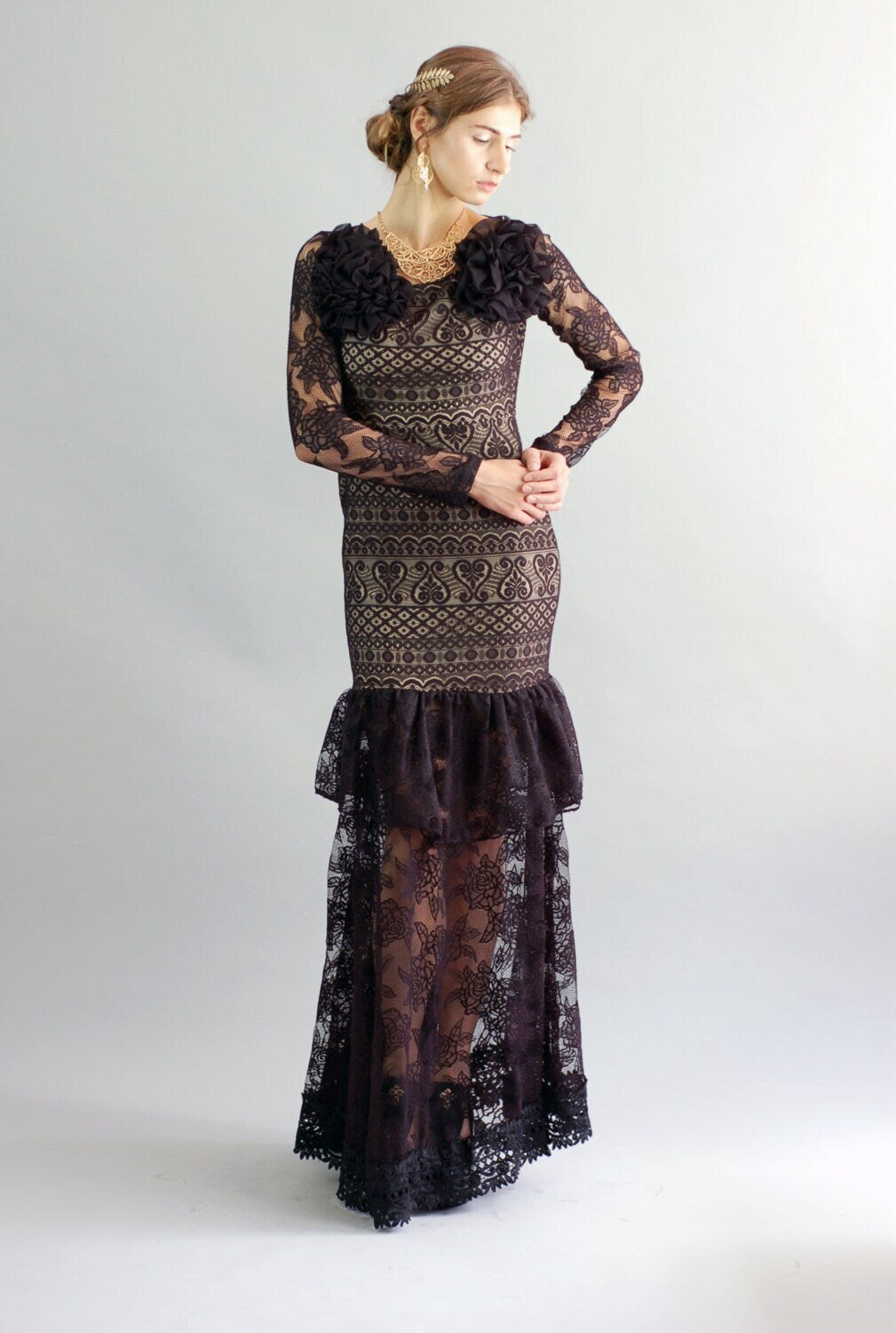 Constance Black Lace Gown-Size Small