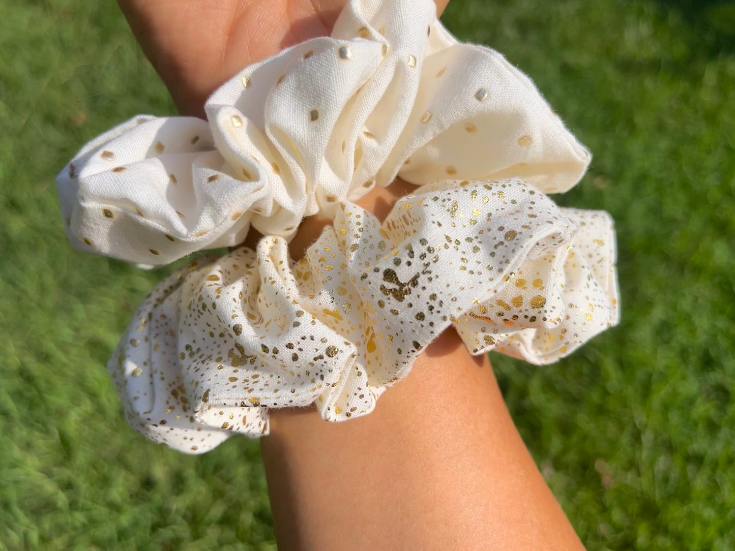 Ivory and Gold Cotton Scrunchie