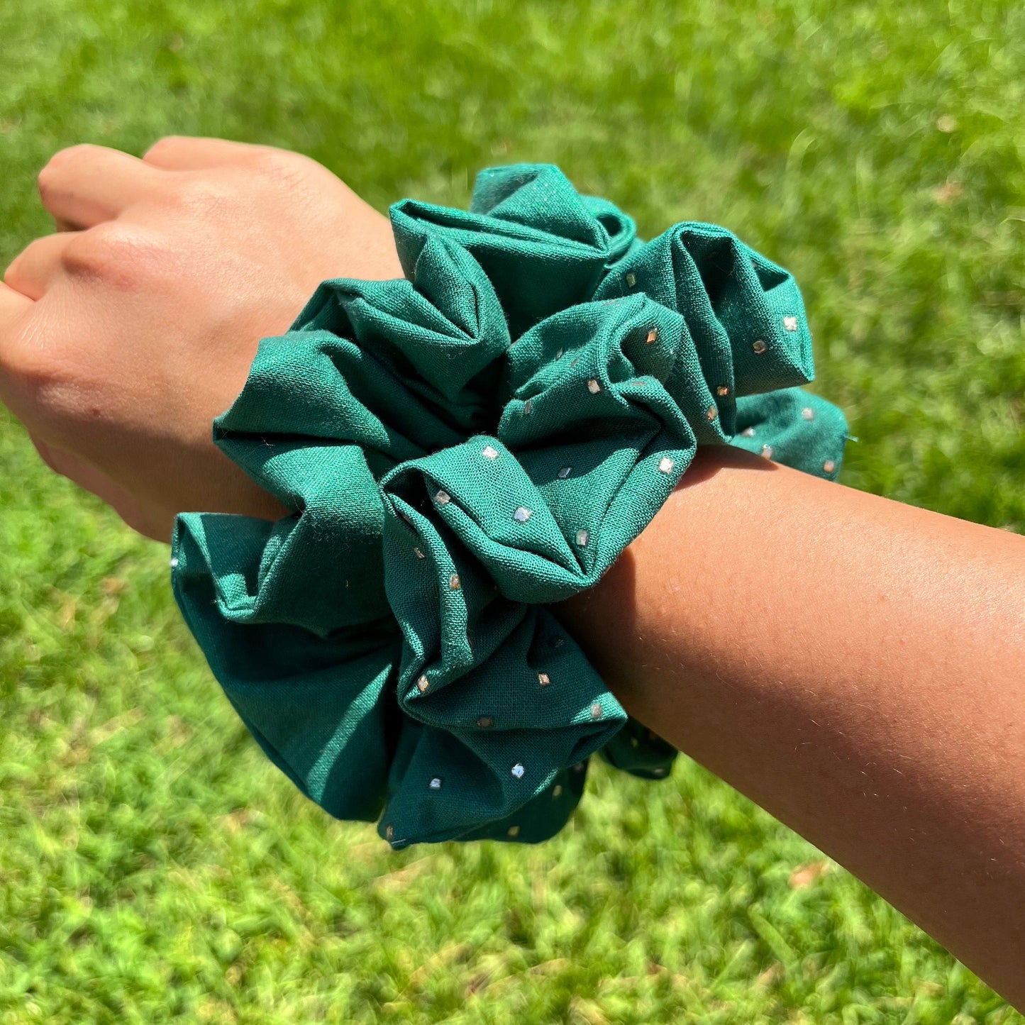 Green Festive Cotton Scrunchies