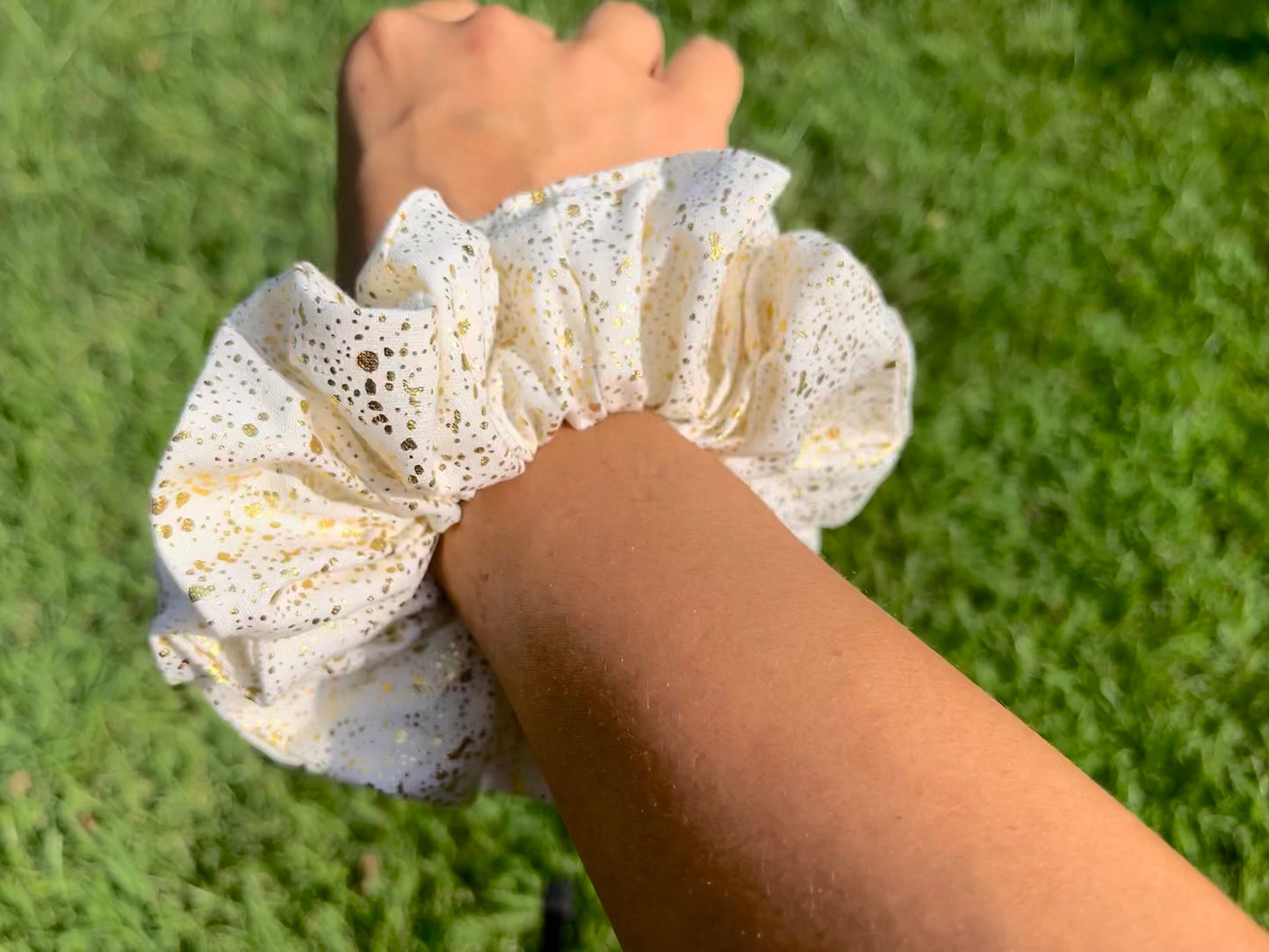 Ivory and Gold Cotton Scrunchie