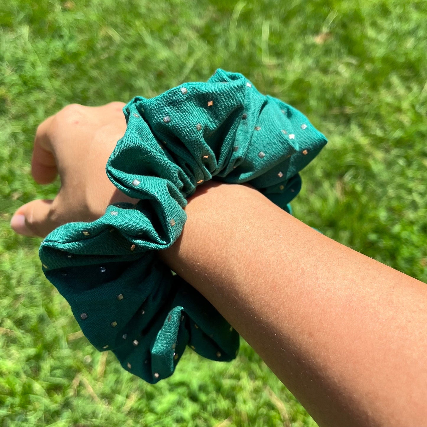 Green Festive Cotton Scrunchies