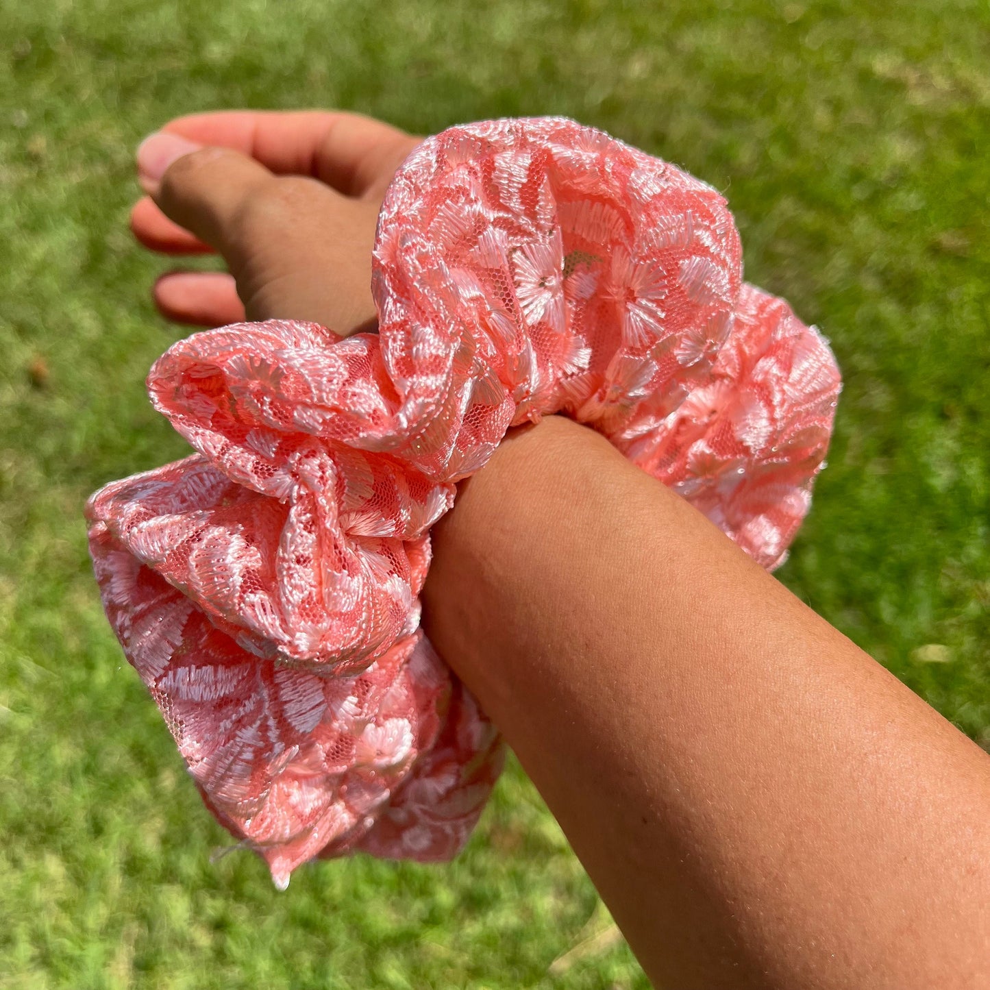 Pink Lace Scrunchie, lace scrunchie, adult scrunchie, hair scrunchie, hair fashion, scrunchies, stocking stuffers, bridesmaids gift