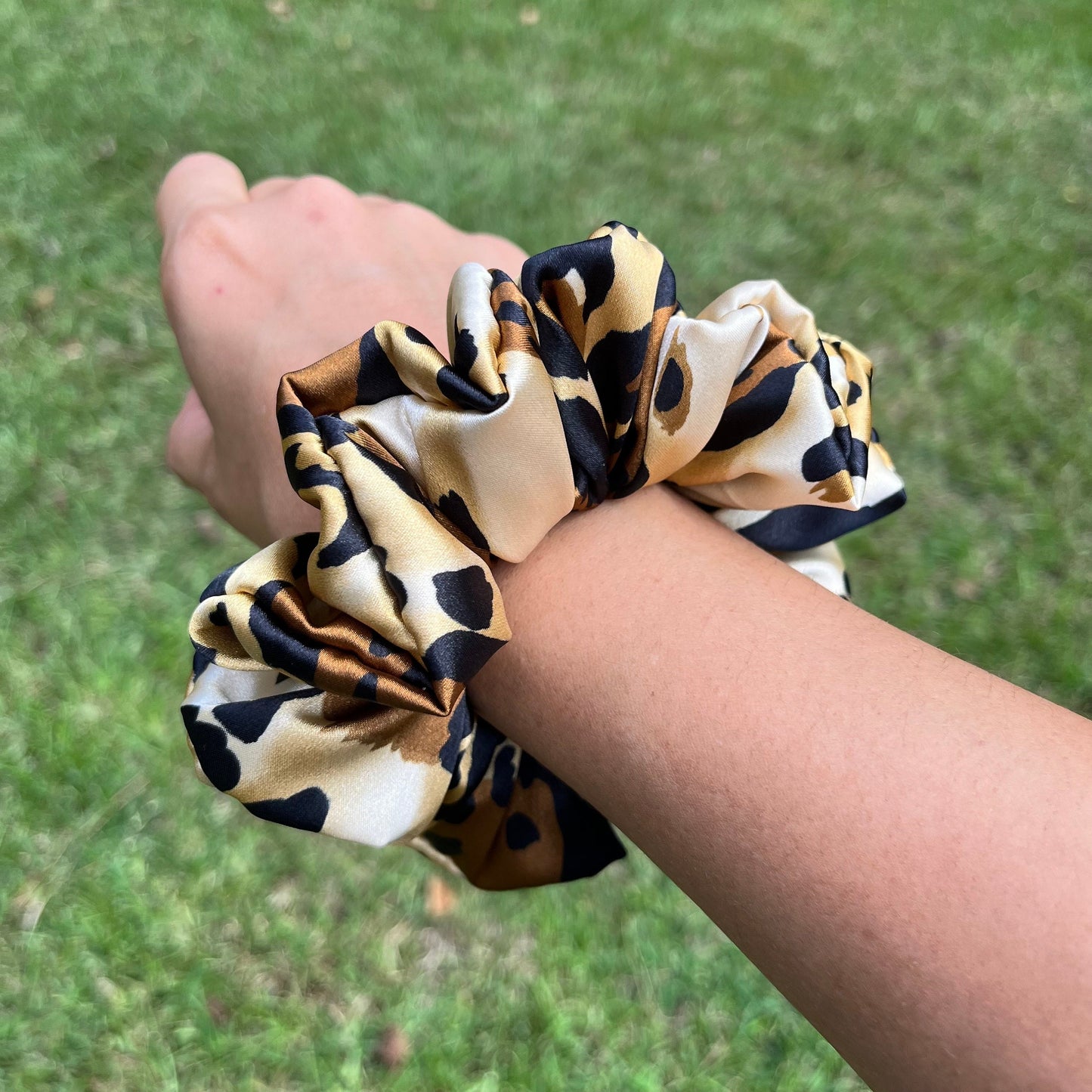 Satin Leopard Print Scrunchie, satin scrunchie, animal print scrunchie, leopard scrunchie, cheetah, holiday gifts, stocking stuffers