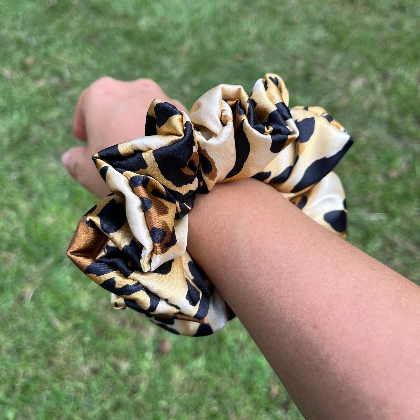 Satin Leopard Print Scrunchie, satin scrunchie, animal print scrunchie, leopard scrunchie, cheetah, holiday gifts, stocking stuffers