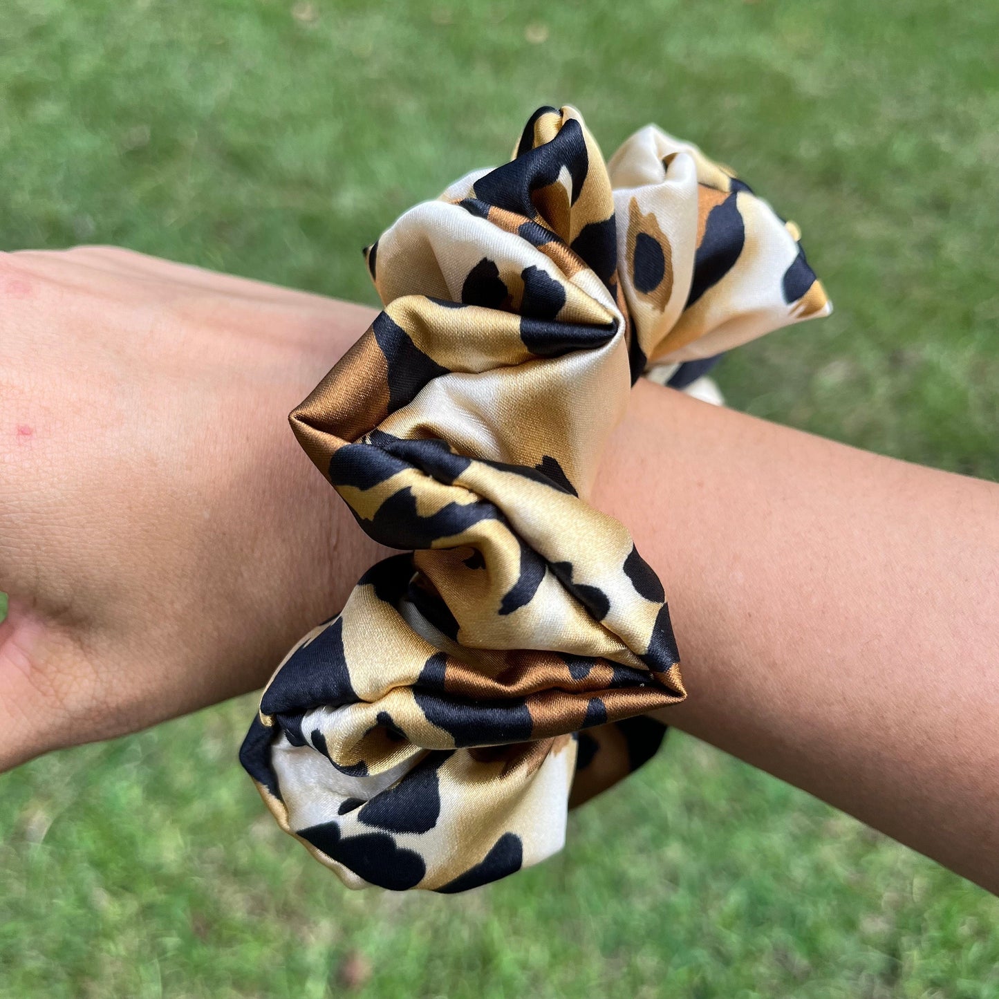 Satin Leopard Print Scrunchie, satin scrunchie, animal print scrunchie, leopard scrunchie, cheetah, holiday gifts, stocking stuffers