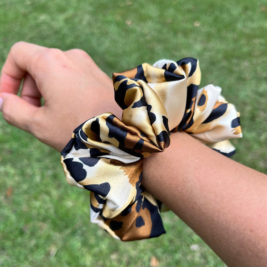 Satin Leopard Print Scrunchie, satin scrunchie, animal print scrunchie, leopard scrunchie, cheetah, holiday gifts, stocking stuffers