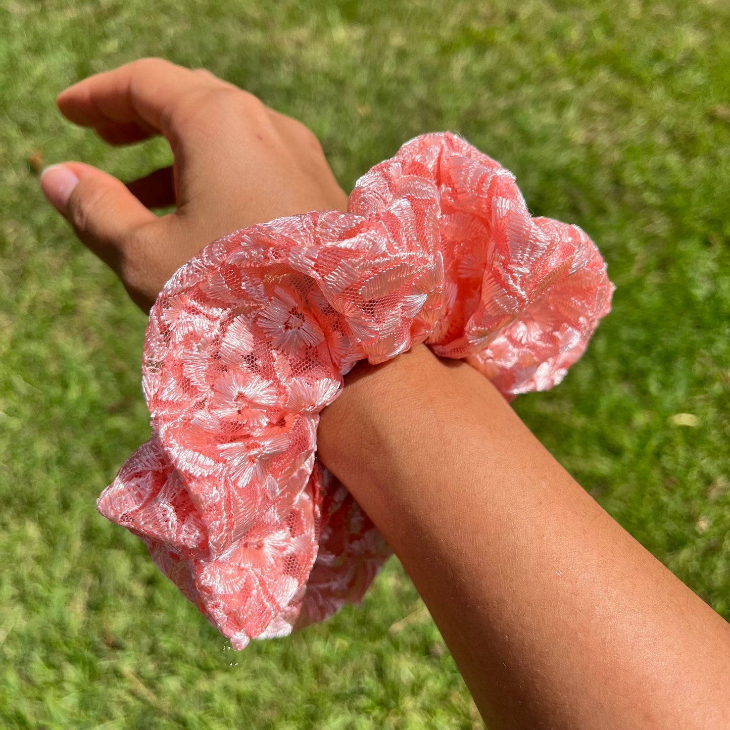 Pink Lace Scrunchie, lace scrunchie, adult scrunchie, hair scrunchie, hair fashion, scrunchies, stocking stuffers, bridesmaids gift