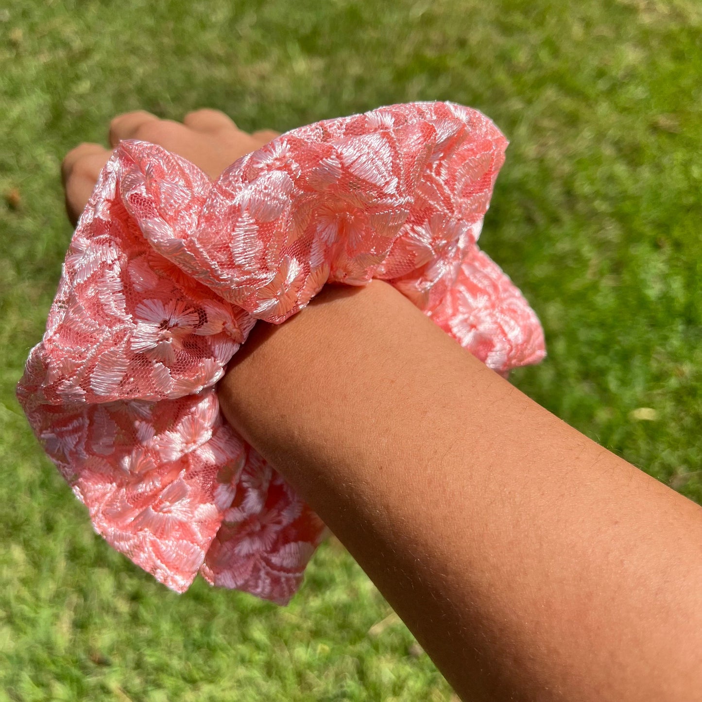 Pink Lace Scrunchie, lace scrunchie, adult scrunchie, hair scrunchie, hair fashion, scrunchies, stocking stuffers, bridesmaids gift