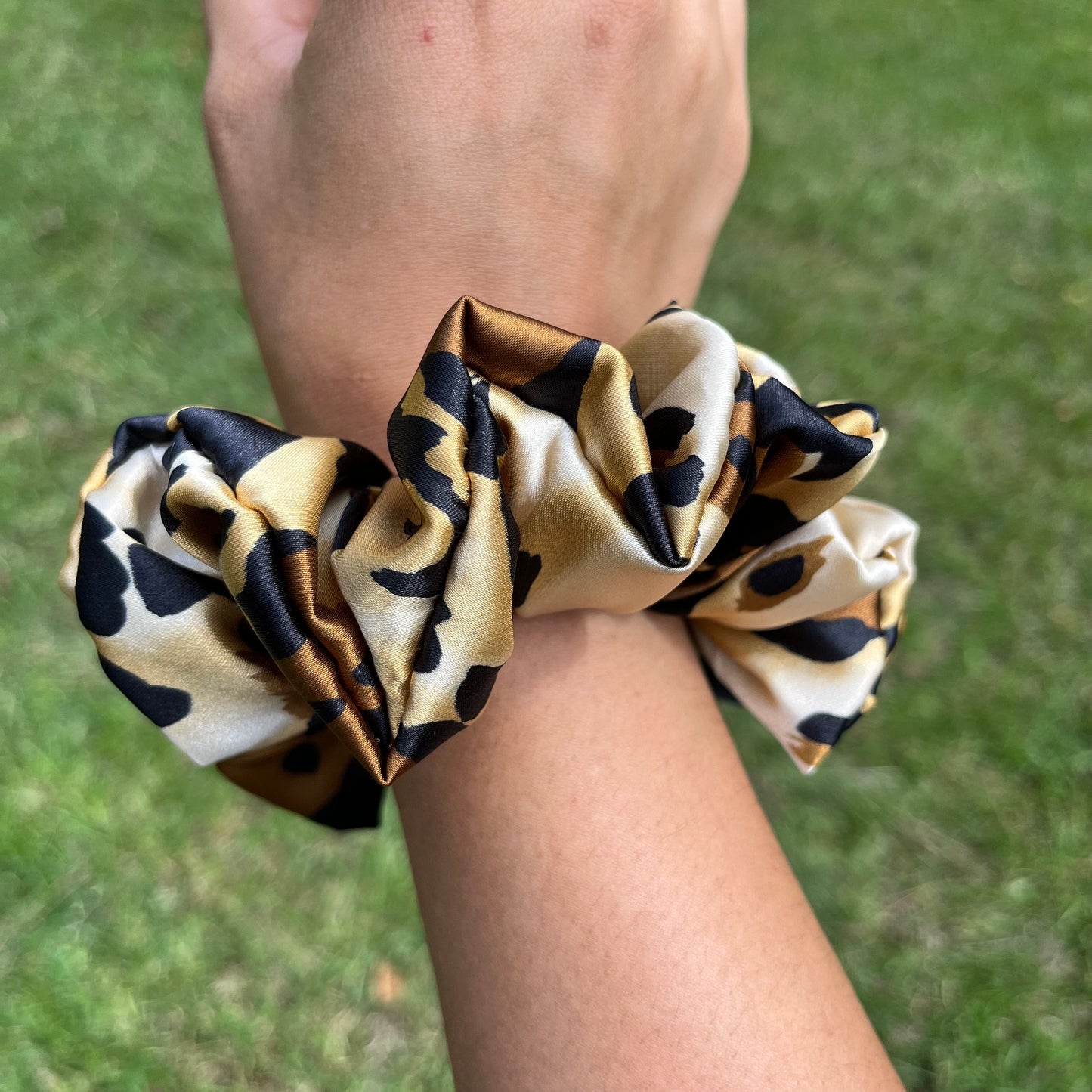 Satin Leopard Print Scrunchie, satin scrunchie, animal print scrunchie, leopard scrunchie, cheetah, holiday gifts, stocking stuffers