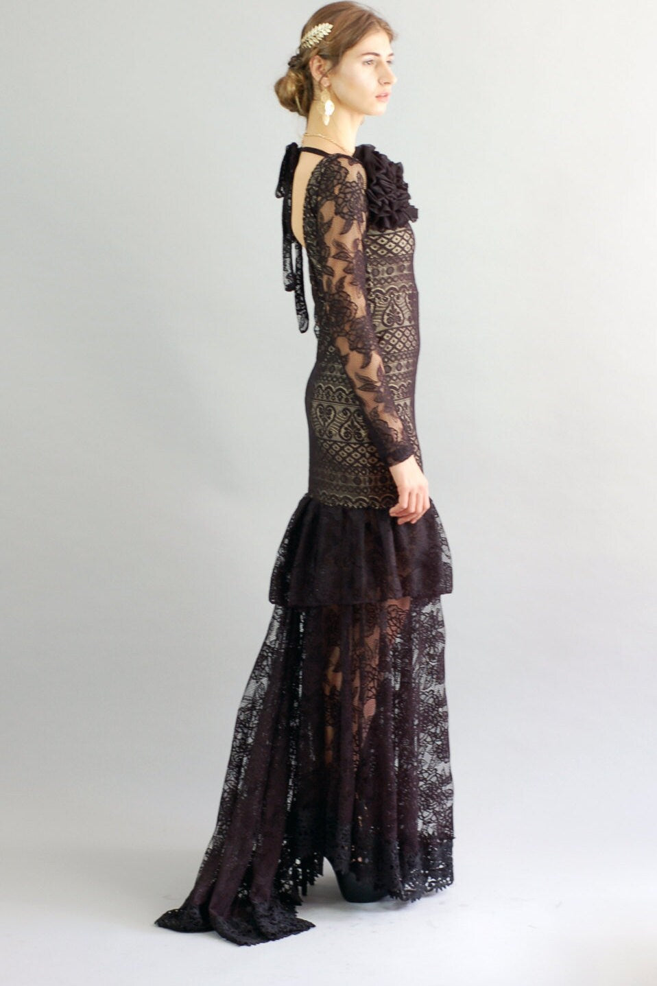 Constance Black Lace Gown-Size Small